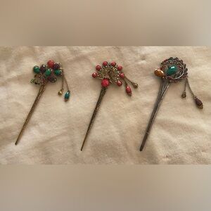 Vintage Multicolor Rhinestones and Crystals Hairpins. Pack of Three